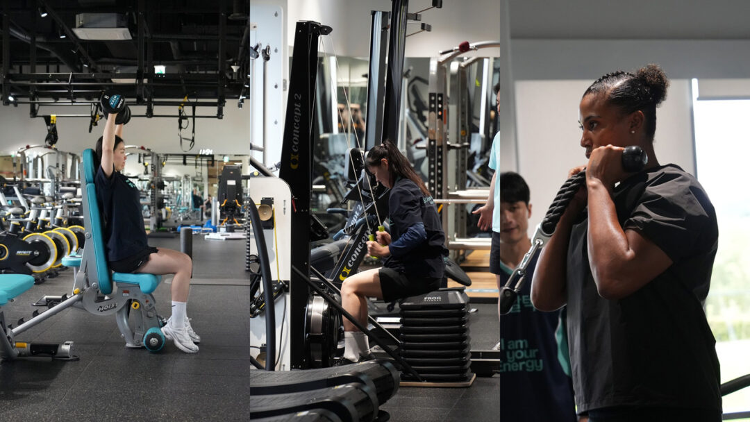 웨이트 트레이닝 중인 한수진 선수, 김주향 선수, 실바 선수